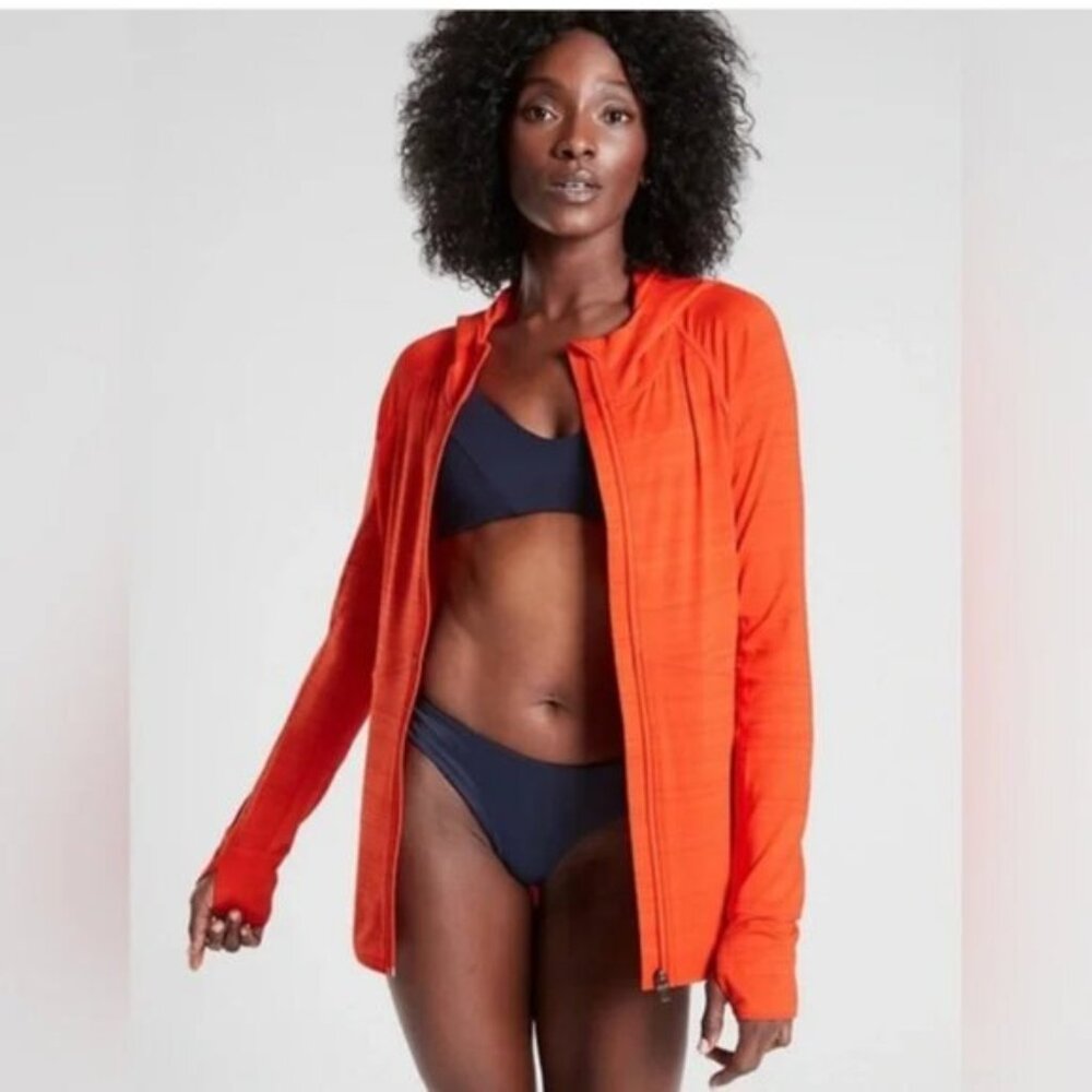 ATHLETA WOMEN'S HOODIE BAJA UPF FULL ZIP JACKET-VMIL ORANGE SIZE LARGE NWT $98